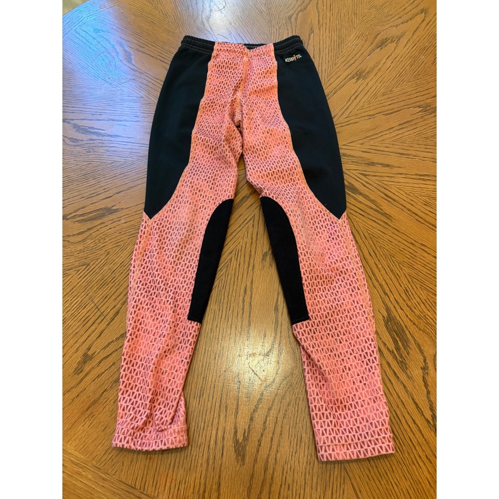 Kerrits Riding Tights Kids Medium Pink Black Geometric Knee Patch Breeches - Picture 2 of 7